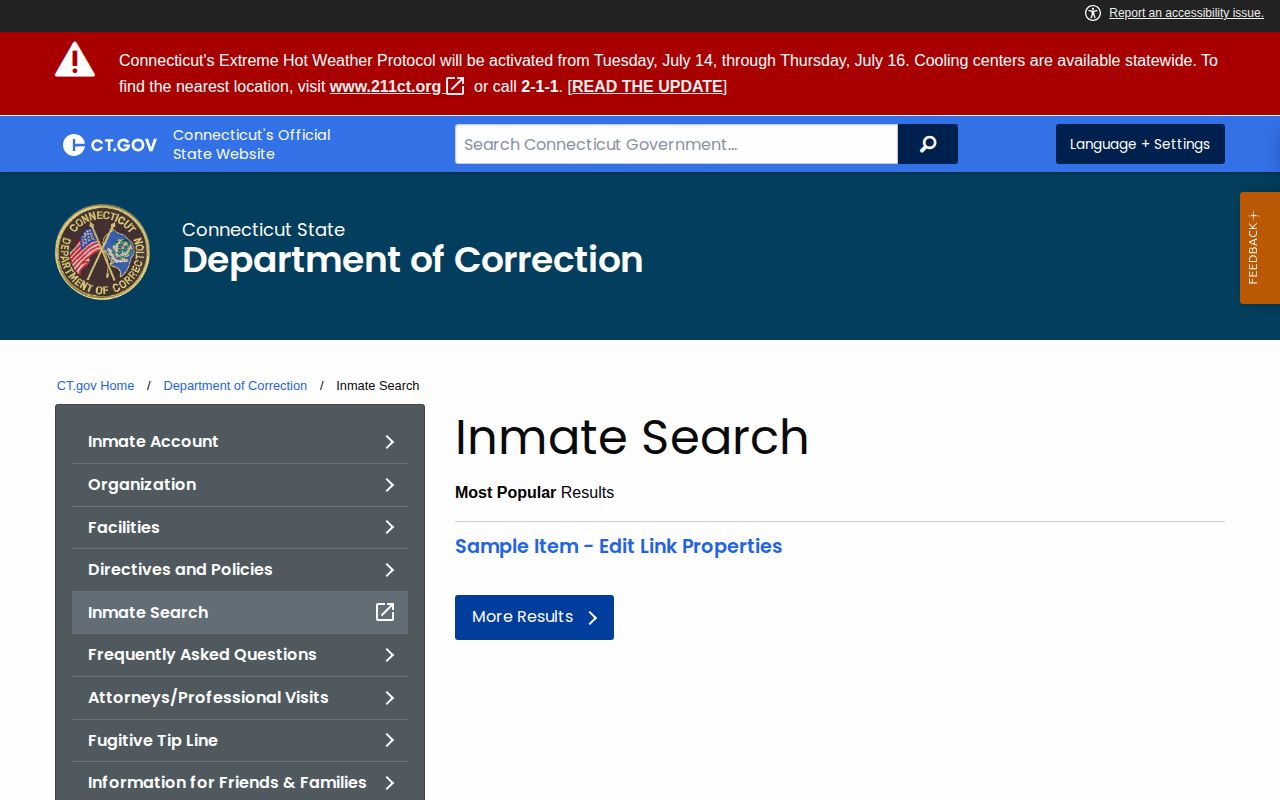 Manchester 24-hour release check through the CT DOC inmate search